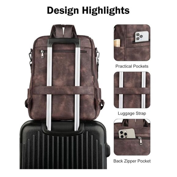 Leather Travel Backpack Bag - Picture 6 of 7